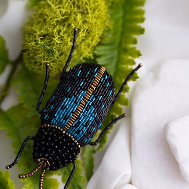 Embroidered Electric Blue Beetle Pin