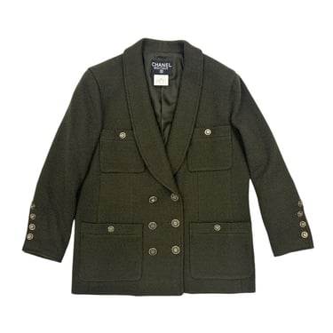 Chanel Wool Army Green Logo Blazer