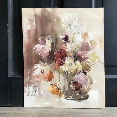 Floral Watercolor Painting, Flowers in Vase, Still Life, Unframed, Painting on Paper, Signed 