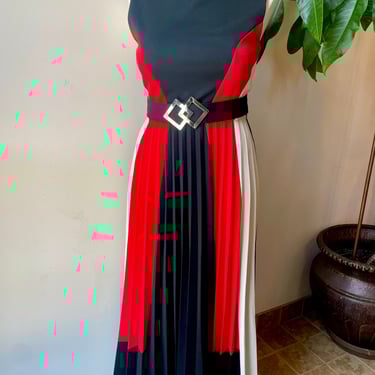 1960's Pleated Color-Block Gown &amp; Belt