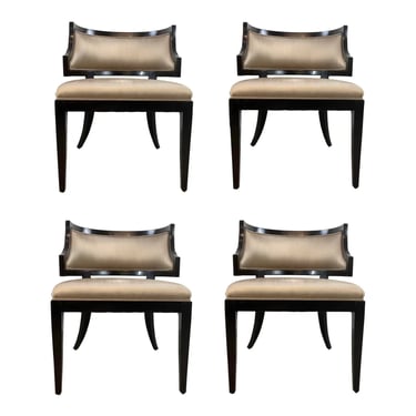 High End Taupe Silk Dining Chairs Set of 4