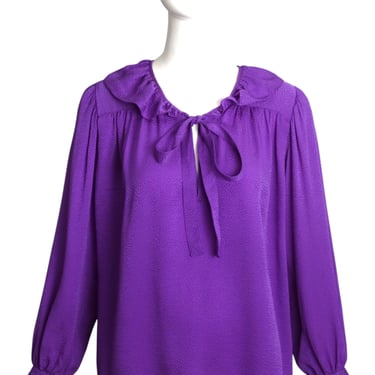 YVES SAINT LAURENT- 1980s Silk Jacquard Peasant Blouse, Size-6