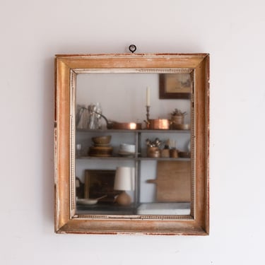 Distressed Gilded Vintage Mirror with Red Clay Bole