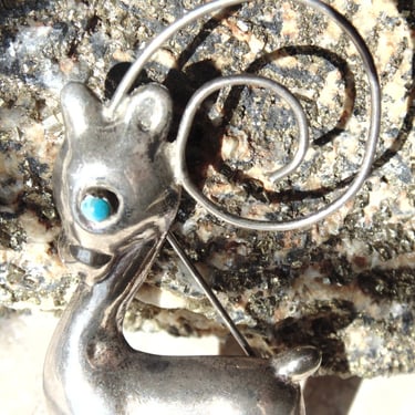 Mexico Silver Antelope / Deer/ Gazelle/ Ibex Large 1940s Sterling Pin 