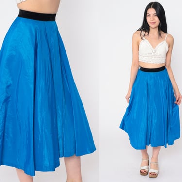 60s Circle Skirt Blue Midi Skirt Full Tutu Crinoline Underskirt Pleated Retro Sixties Retro Grease Rockabilly Shiny Vintage 1960s 2xs xxs 