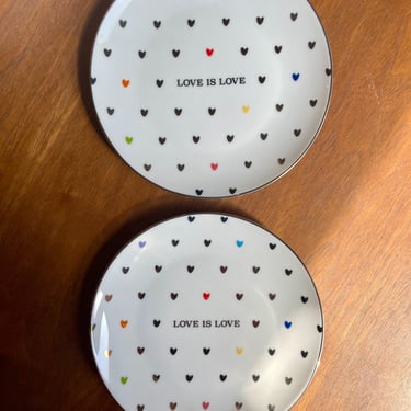 LOVE IS LOVE 7.5" Plates with Rainbow Colored Hearts | Human Rights Campaign, Williams-Sonoma Pottery Barn 