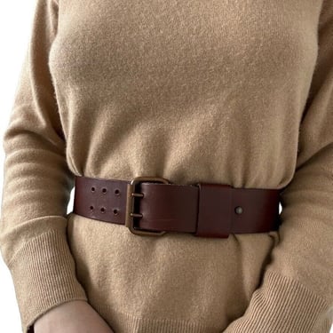 Vintage Womens Dark Brown 100% Leather Minimalist Wide Waist Belt Sz S 