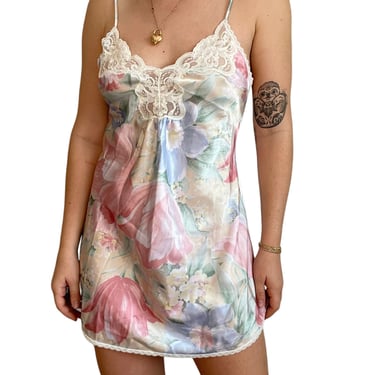 Vintage Womens 90s Floral Pastel Slip Mini Dress Nightgown and Robe Sz M 