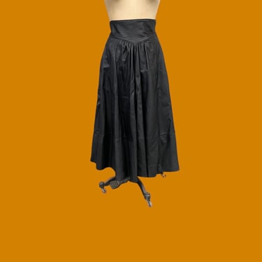 Vintage Leather Skirt Retro 1980s Guy Laroche + Paris + Designer + Size 10 + Black + High Waisted + Full Skirt + Womens Apparel 