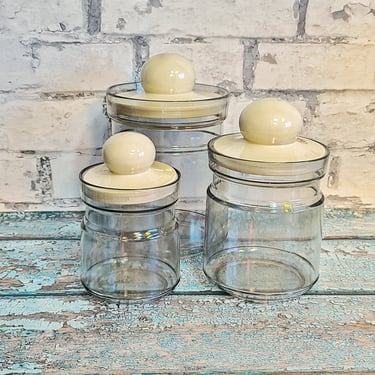 Set of 3 Vintage 1970s Emsa Beige Spice Jars Storage Jars for Kitchen- Danish Design  - Mod Spice Jars - Minimalist - Kitchen Organizers 