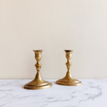 vintage french brass candlestick pair