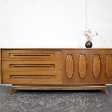 Vintage MCM large walnut 9 drawer dresser credenza with sliding doors by Young & Co | Free delivery in NYC and Hudson Valley areas 