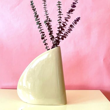 Vintage 1980s Royal Haeger Basic Beige Sculptural Wedge Vase 