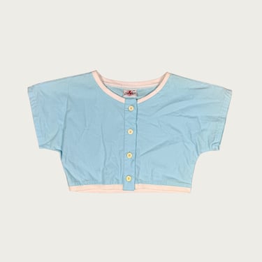 (M) 80s/90s Blue Cotton Crop Top