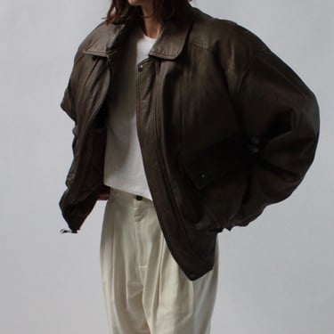 Vintage Bark Leather Bomber Jacket