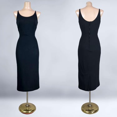 VINTAGE 50s Perfect Black Wool Wiggle Dress 34B/25W/40H | 1950s LBD Hourglass Pencil Dress | VFG 