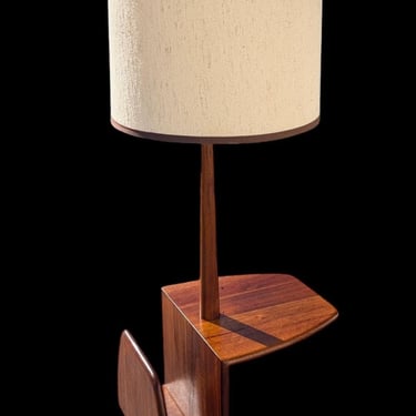 Mid Century Modern Solid Walnut Floor Lamp with Magazine Rack 