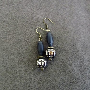 Tribal mask earrings, carved 2 