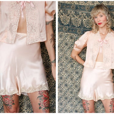 1930s Tap shorts // Yvonne Silk & Lace Pink Tap Shorts // 30s vintage shorts 