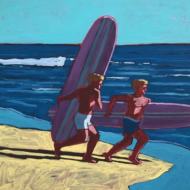 Surfers #14 - Original Acrylic Painting on Canvas, 20 x 20 