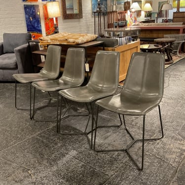 Set of 4 Leather West Elm Slope Chairs