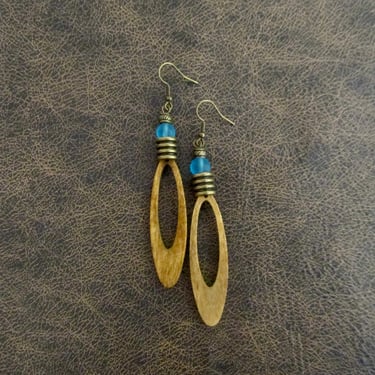 Long wood earrings, bold statement earrings, Afrocentric jewelry, African earrings, geometric earrings, rustic natural earrings, bohemian 76 