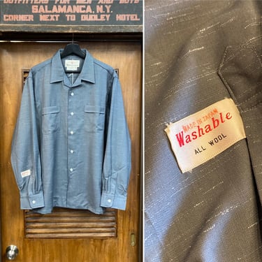 Vintage 1950’s -Deadstock- Grey Fleck Loop Collar Rockabilly Shirt, Feels Like Rayon, Size XL, Original, 50’s Vintage Clothing 