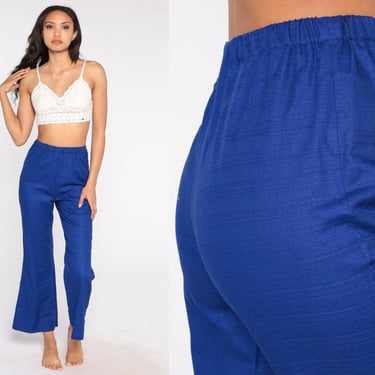60s Bell Bottom Pants Royal Blue Flare Pants Boho Trousers Hippie Bohemian High Waisted 70s Bellbottoms Flares Boho Vintage 1960s Small S 