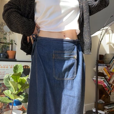 VTG 90s DKNY Denim Pocket Wrap Skirt 