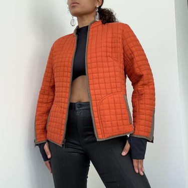 90s Burnt Orange and Olive Green Reversible Quilted Silk Jacket | Large 