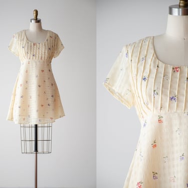 yellow mini dress | 90s y2k vintage pastel white gingham floral cottagecore dress 