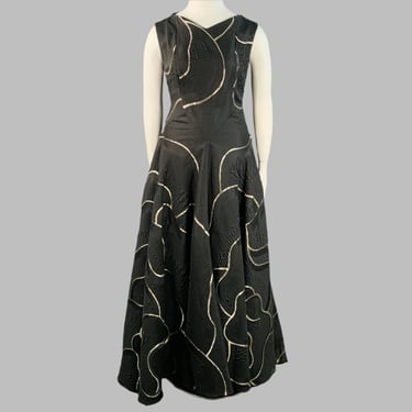 TALBOT RUNHOF Size 14 Black Gold Polyester Blend Sleeveless Evening Gown