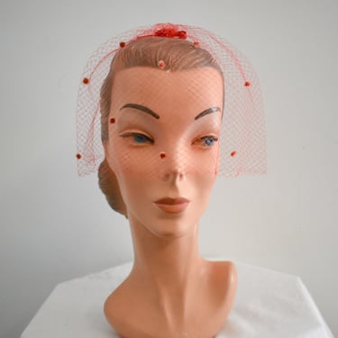 1960s Red Whimsy Netting Hat 