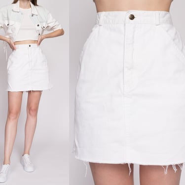 S-M| 90s White Denim Mini Skirt - Small to Medium, 27.5