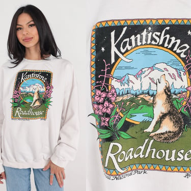 Kantishna Roadhouse Sweatshirt 90s Denali National Park Shirt Alaska Wolf Graphic Wildlife Hotel Lodge Travel AK White Vintage 1990s 2xl xxl 