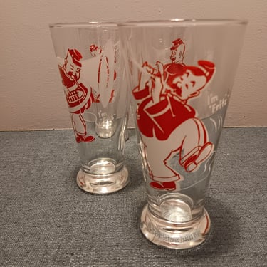 Mid Century Pilsner Glasses with German Oompah Band Theme Set of 4 Vintage Barware from the 1960s 
