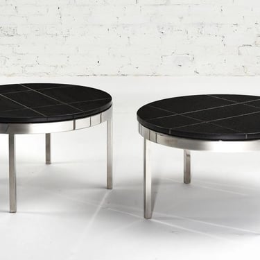 Knoll Black Granite and Stainless Steel Side/End Tables, 1980
