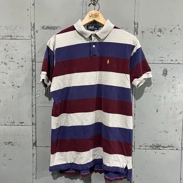 Large 90’s Polo by ralph Lauren striped collared shirt burgundy, gray and purple 