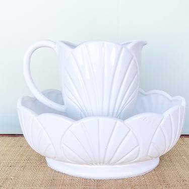 Italian Ceramic Shell Bowl and Pitcher