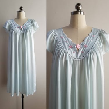 1980's Blue and Pink Nightgown by Shadowline 80's Loungewear Women's Sleepwear Vintage 80s Lingerie Nightie Women's Vintage Size Small 