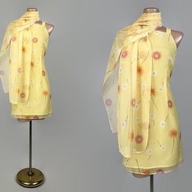 VINTAGE 90s Sunshine Yellow Sheer Daisy Shift Dress & Shawl Set | 1990s Clueless Party Dress by Dawn Joy Sz 6 | VFG 