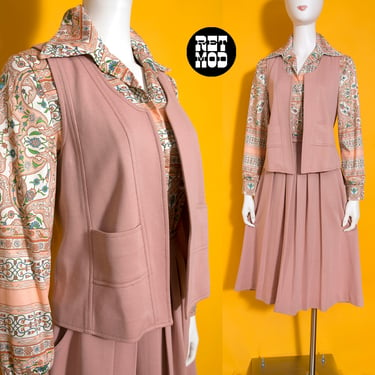 Lovely Vintage 70s Dusty Pink 2-Piece Skirt & Vest Set by Act 3 