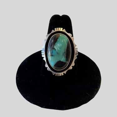 IN THE SHADOWS Sterling Silver and Turquoise Ring | Shadowbox Solitaire | Southwestern Native American Navajo Boho Jewelry | Size 8 