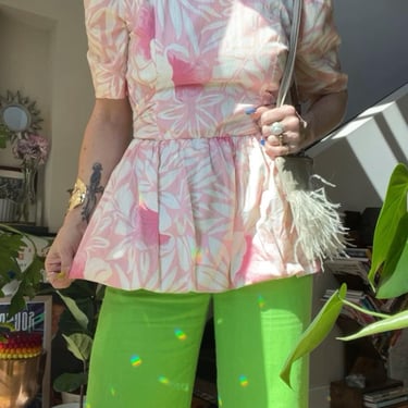 VTG 1980s Upcycled Bubble Hem Puff Sleeve Top 