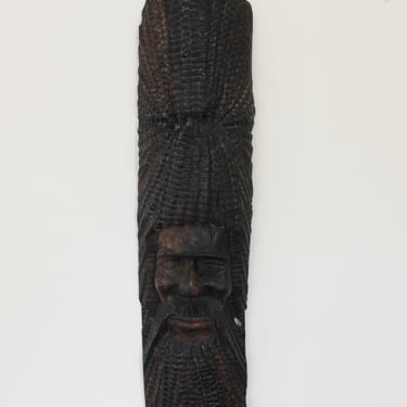 Folk Art Primitive Mask Hand Carved Single Log Old Man Sculpture Vintage 