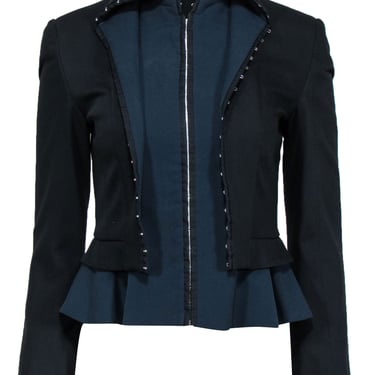 McQ by Alexander McQueen - Black Layered Design Jacket w/ Clasp Trim Sz 2