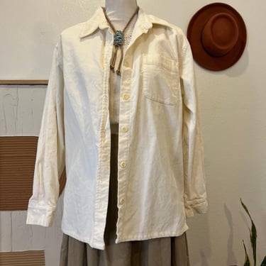 Vintage Cherokee Cream White Soft Thick Cotton Button Front Long Sleeve Shirt 