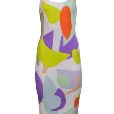 Alice & Olivia - White & Multicolor Abstract Print Sleeveless Midi Dress Sz 4