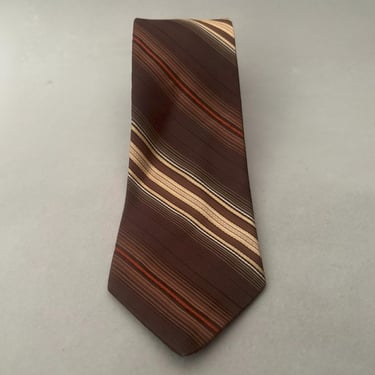 1970s Brown and Cream Polyester Tie by Sears Fashion Collection | 70s Vintage Bias Stripe Brocade Necktie 