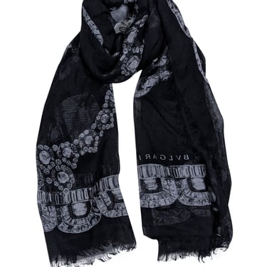 Bvlgari - Black Cashmere & Silk Blend Printed Scarf